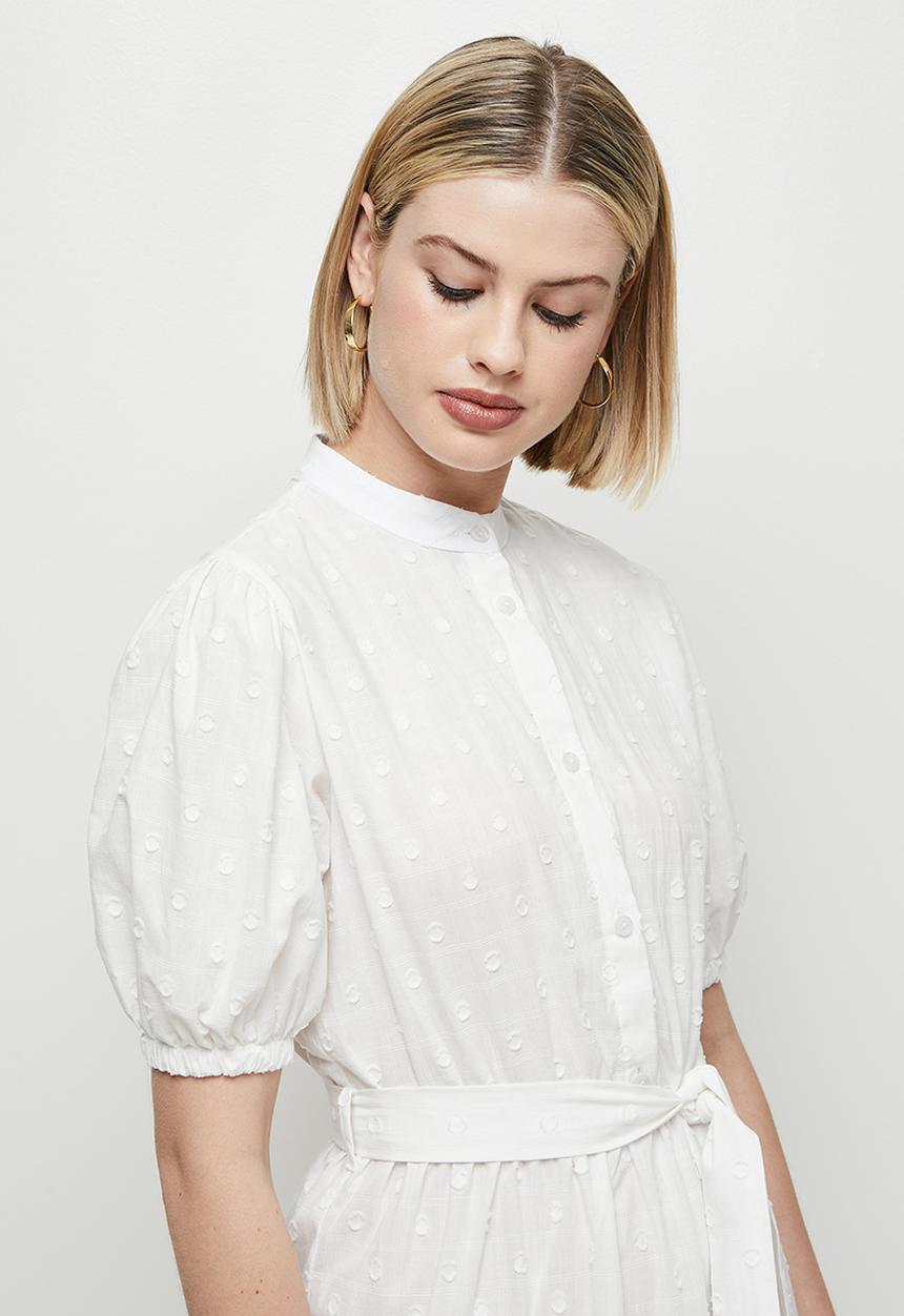 edit - Dobby voile belted shirt dress - white