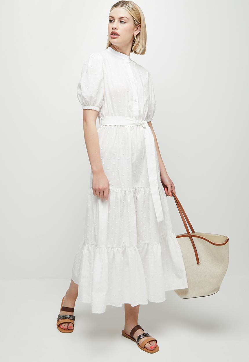edit - Dobby voile belted shirt dress - white