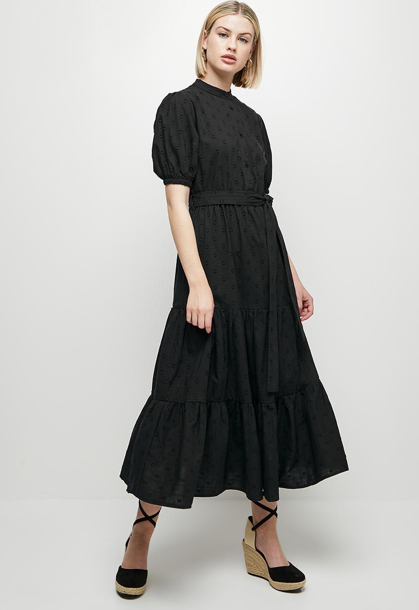 edit - Dobby voile belted shirt dress - black