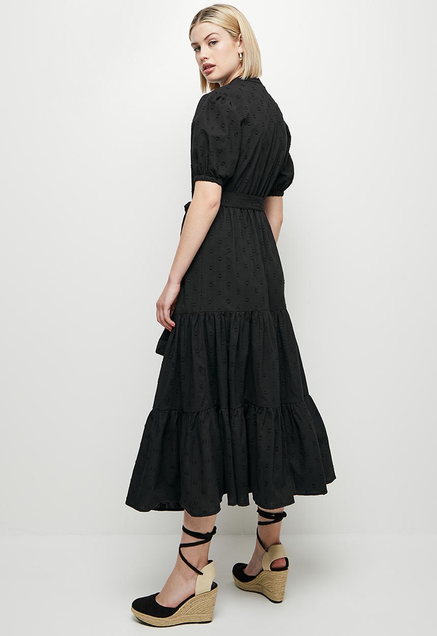 edit - Dobby voile belted shirt dress - black