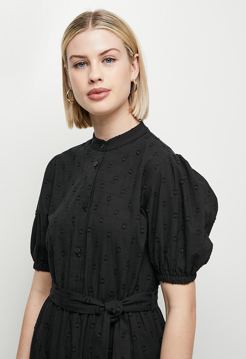 edit - Dobby voile belted shirt dress - black