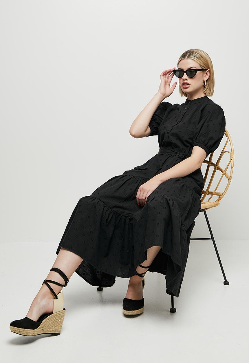 edit - Dobby voile belted shirt dress - black
