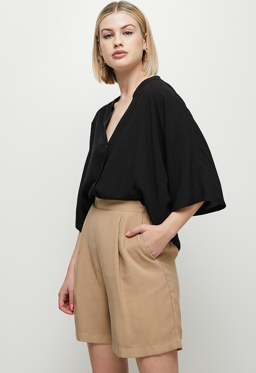 edit - Mandarin boxy soft shirt - black