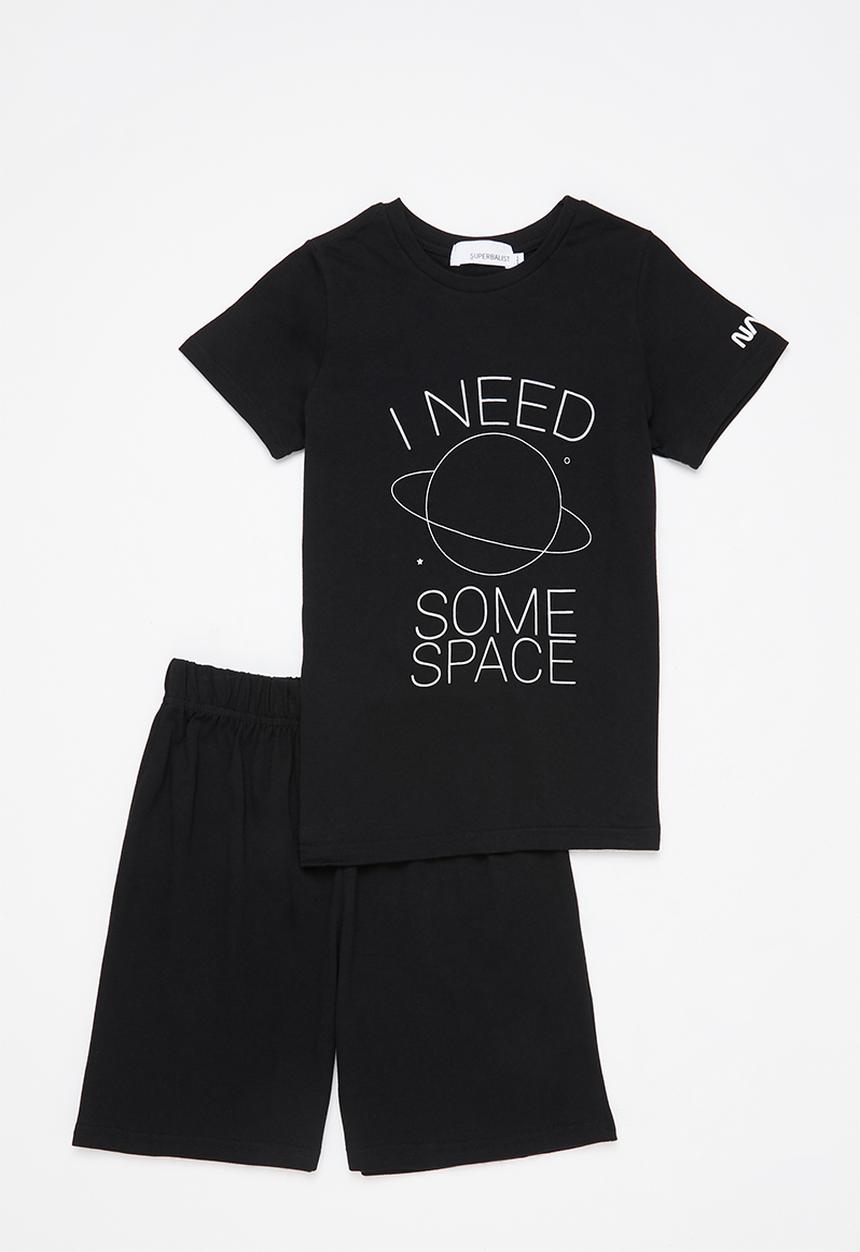Superbalist - NASA tee & shorts pj set - black