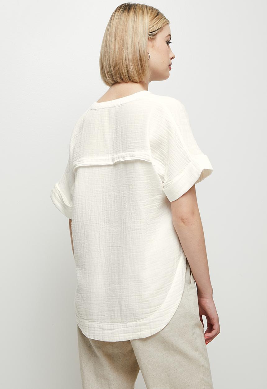 edit - Mandarin collar boxy shirt - milk