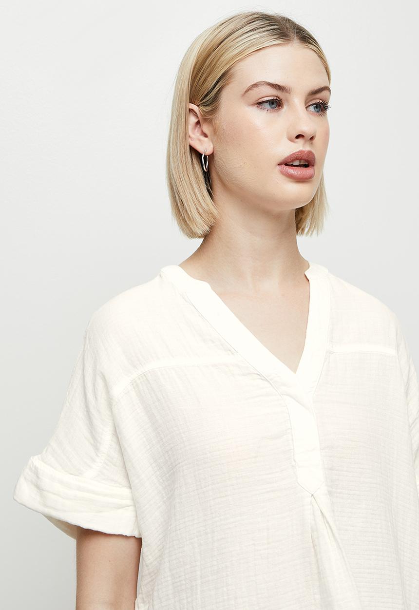 edit - Mandarin collar boxy shirt - milk