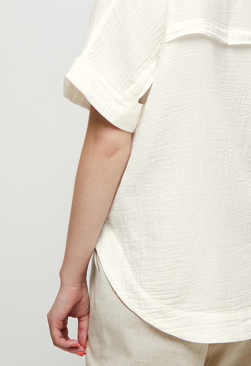 edit - Mandarin collar boxy shirt - milk
