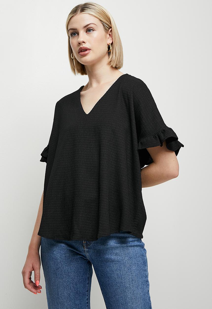 edit - Textured frill tee - black