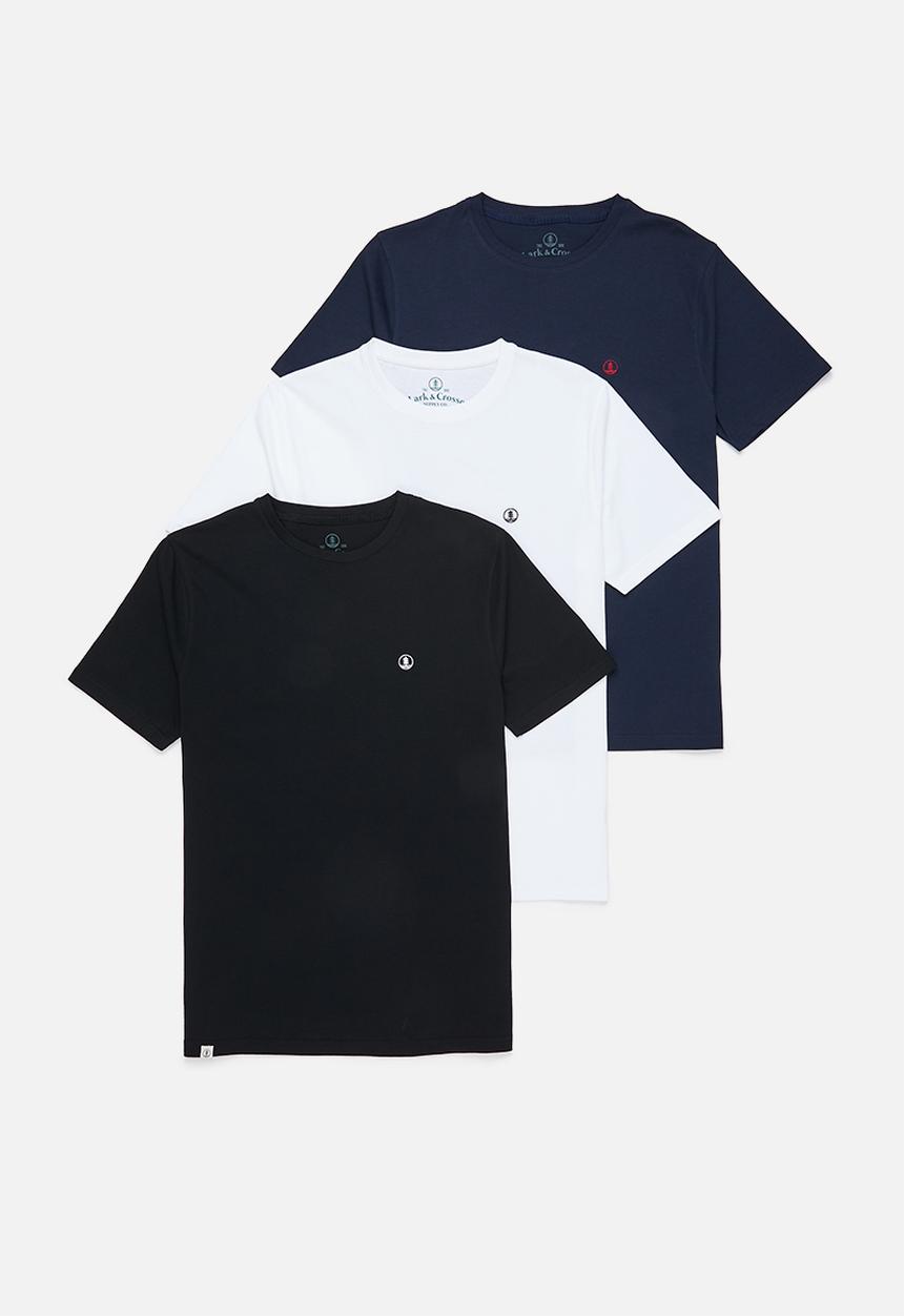 Lark & Crosse - 3-pack leo organic crew neck tee w/ chest embroidery - multi