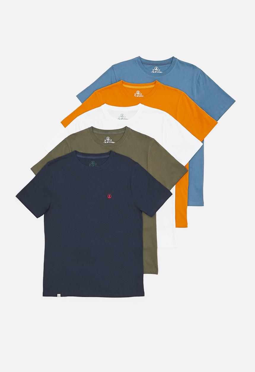 Lark & Crosse - 5-pack leo organic crew neck tee w/ chest embroidery - multi