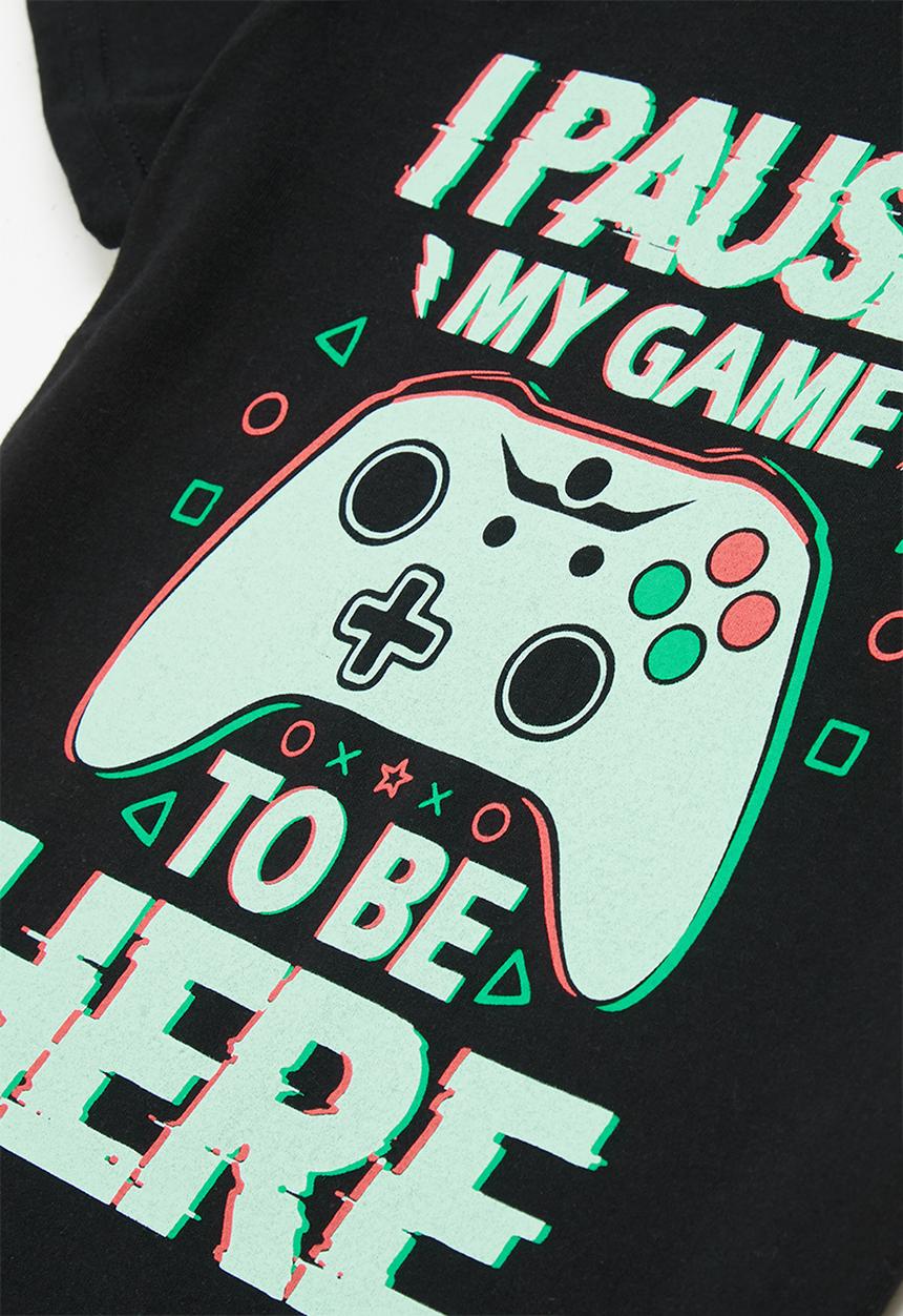 Rebel Republic - Boys tee & shorts pj set - black & olive