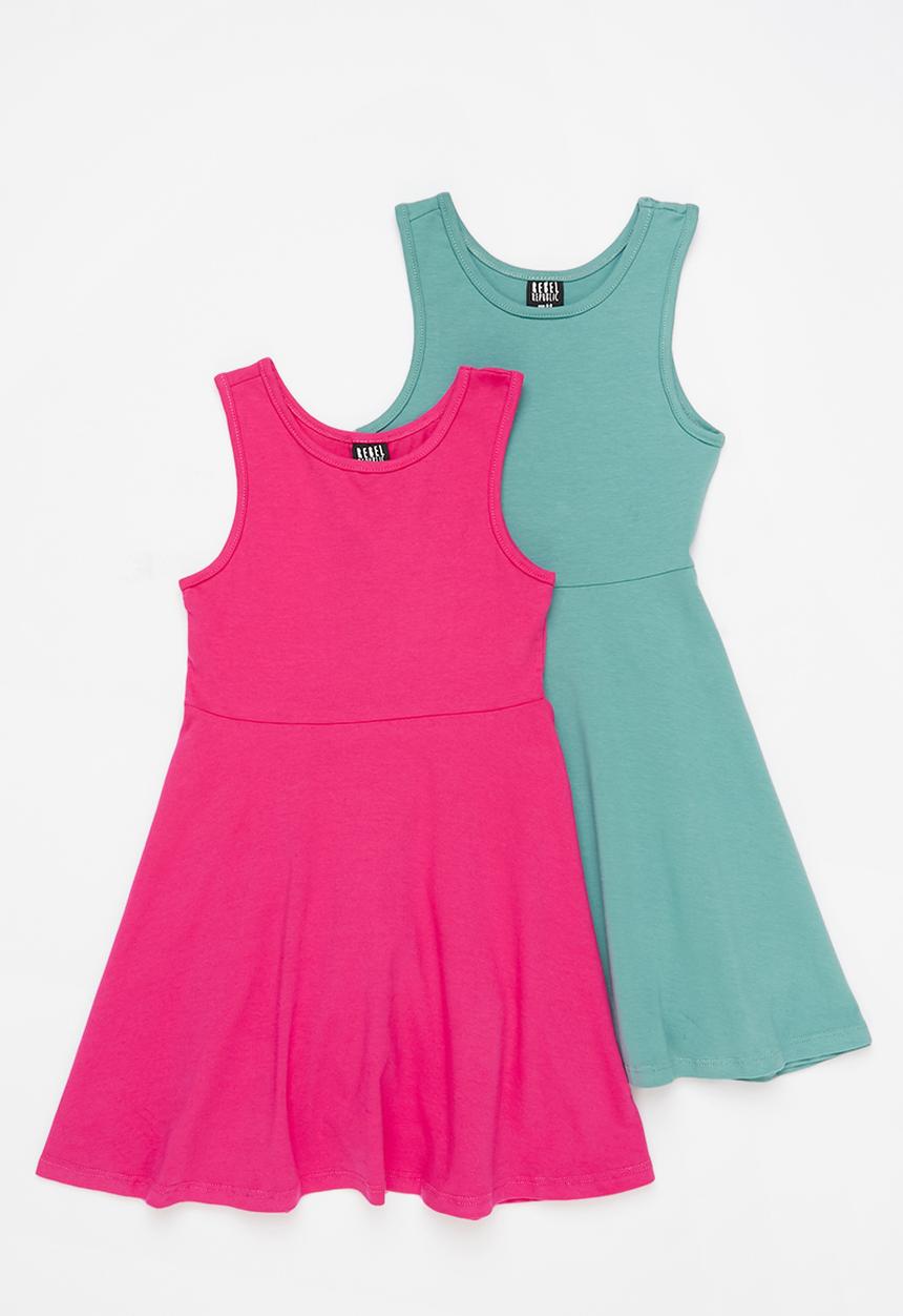 Rebel Republic - 2 pack skater dress - blue &  pink