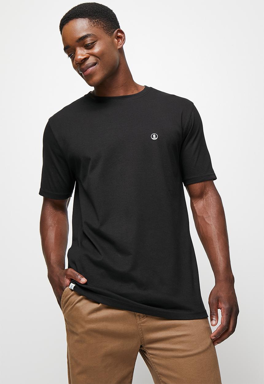 Lark & Crosse - Leo organic crew neck tee with chest embroidery - black