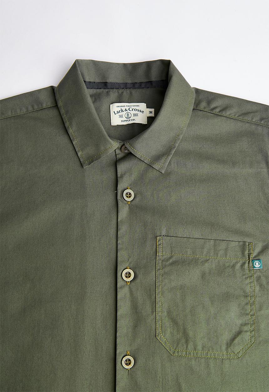 Lark & Crosse - Regular fit cracker poplin pocket short sleeve shirt - khaki