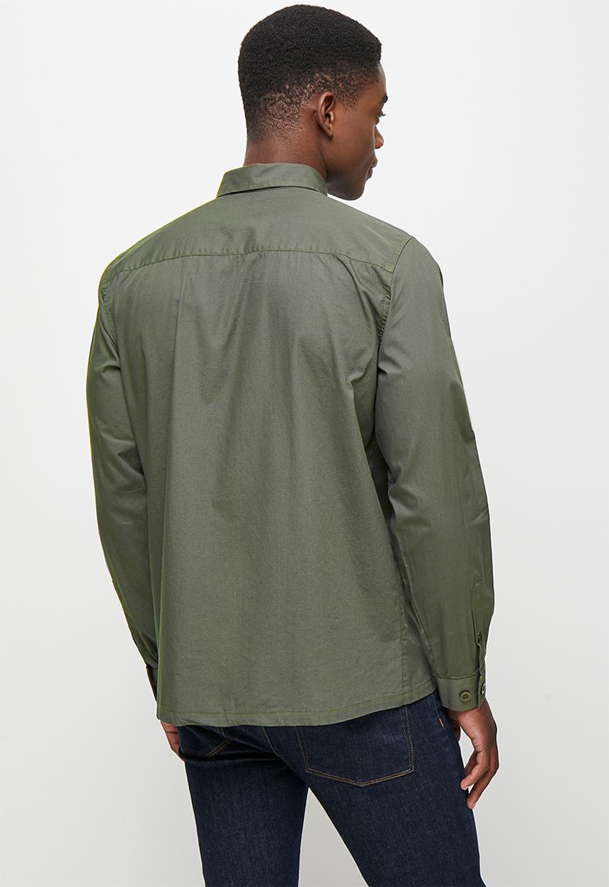 Lark & Crosse - Regular fit cracker poplin pocket long sleeve shirt - khaki
