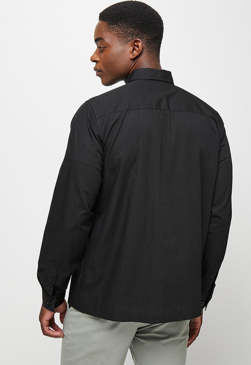 Lark & Crosse - Regular fit cracker poplin pocket long sleeve shirt - black