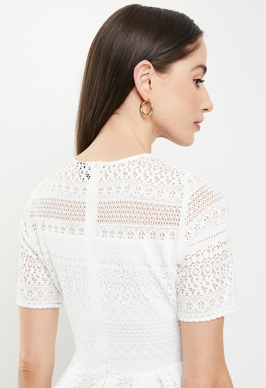 Vero Moda - Honey lace pleated short sleeve dress - snow white