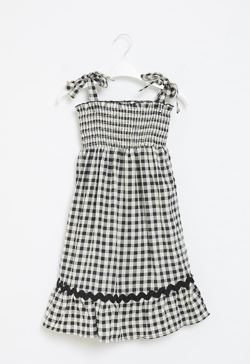 Me&B - Shirred sundress with ric-rac trim - black/white gingam