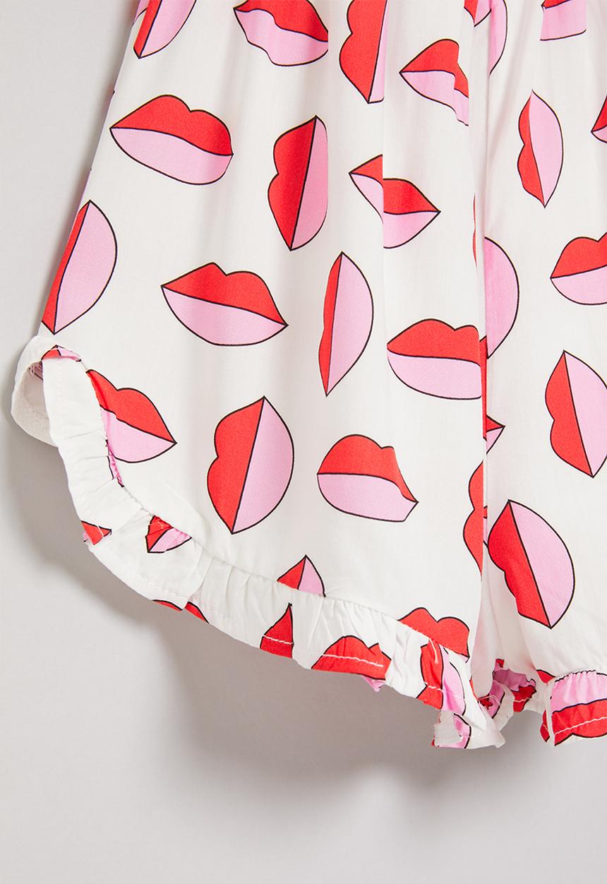 Me&B - Strappy shortall with frill detail - lips print