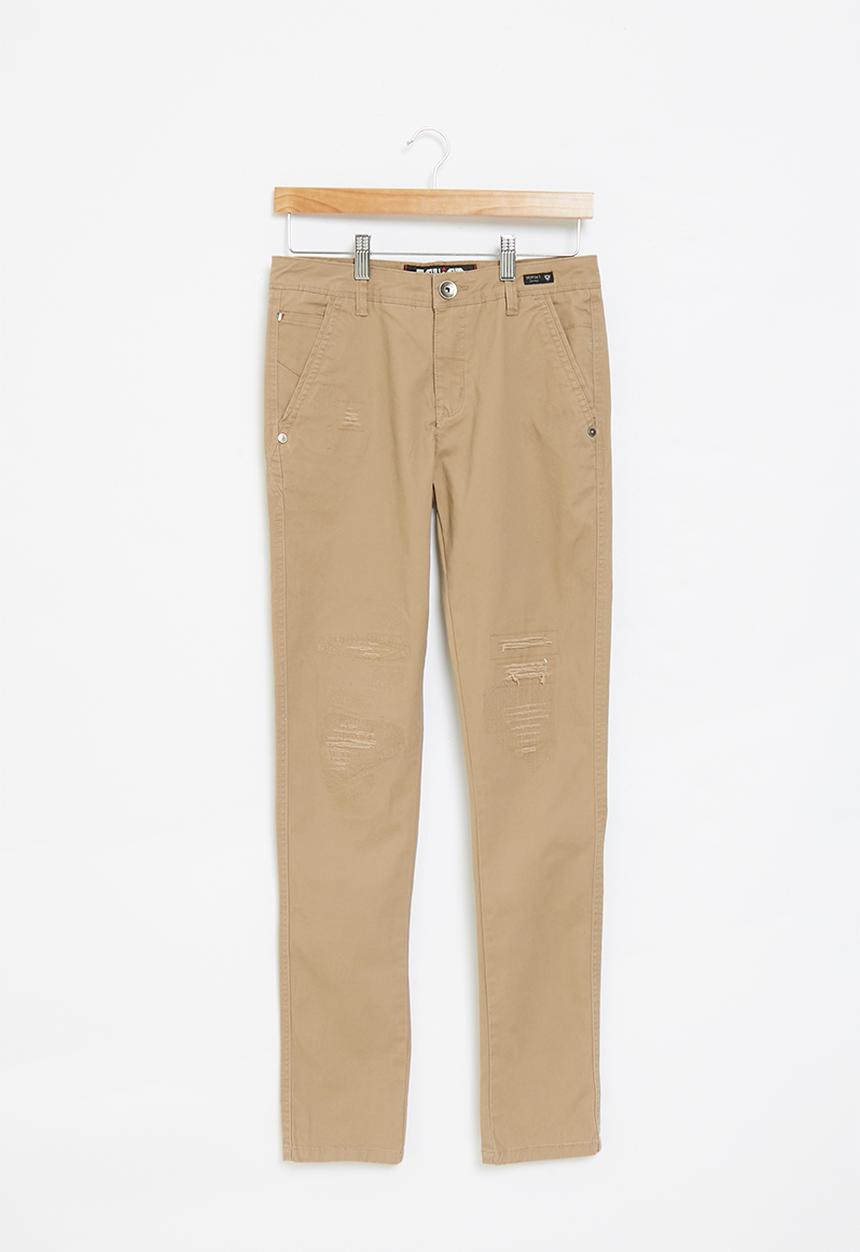 SOVIET - B morata fashion chino with rips - khaki
