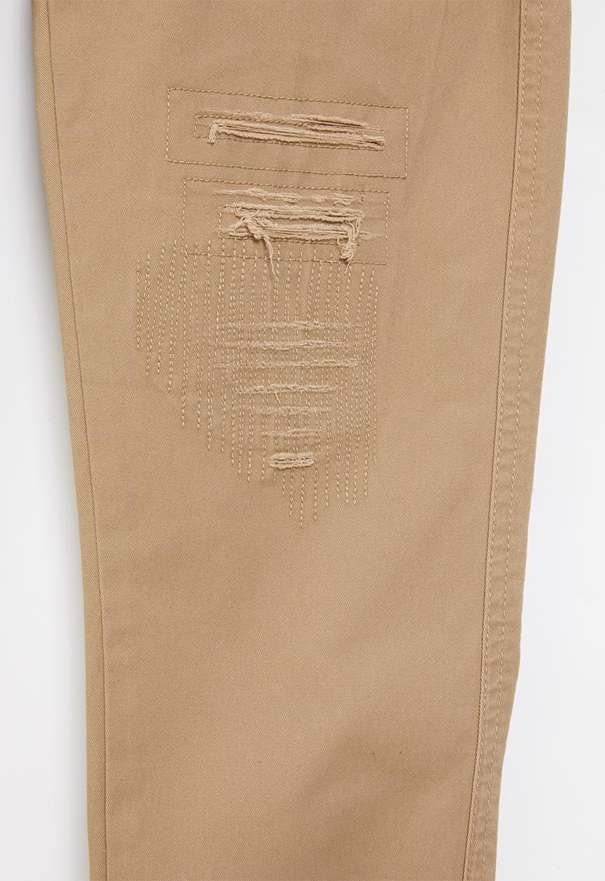 SOVIET - B morata fashion chino with rips - khaki
