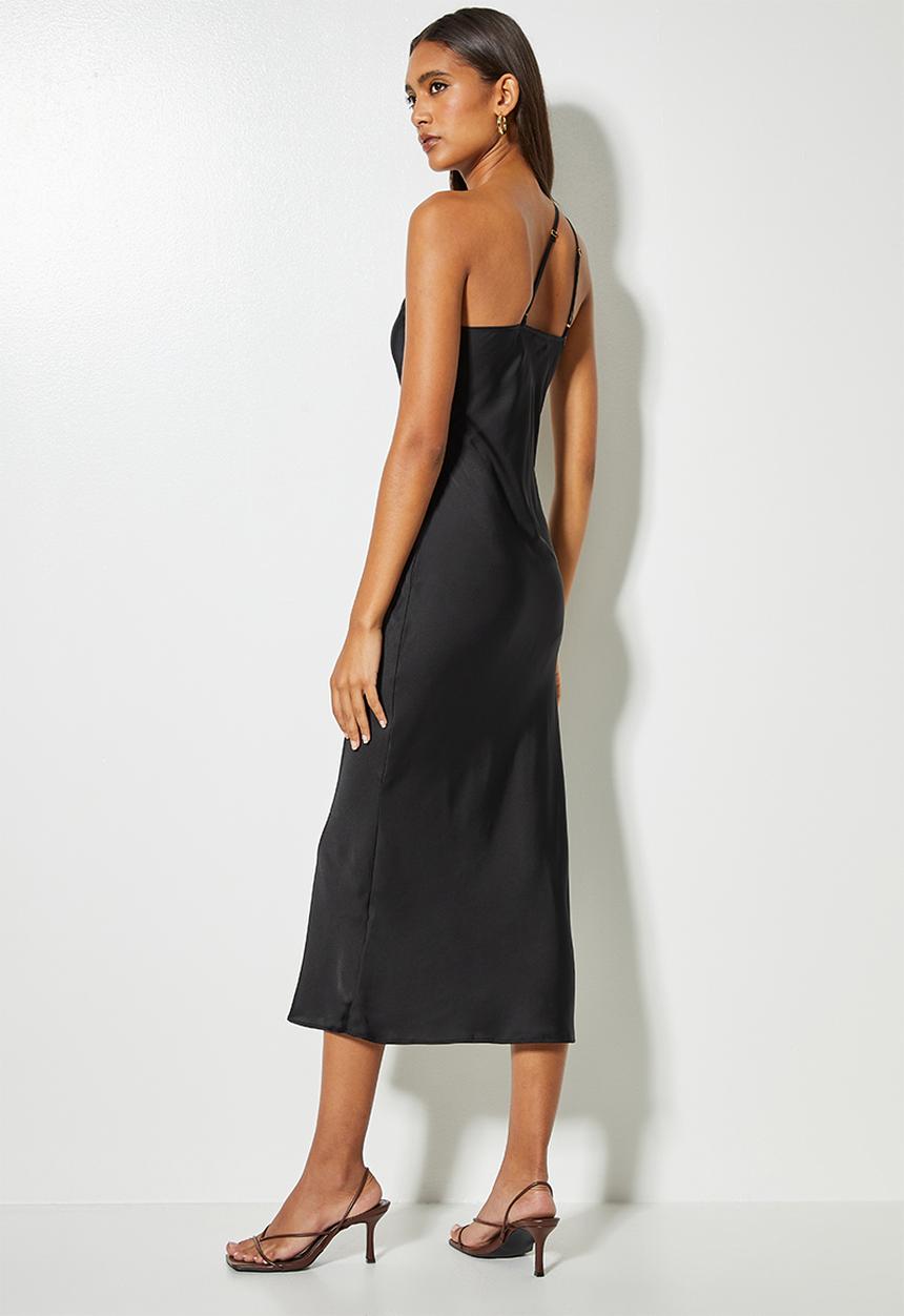 VELVET - Asym satin slip dress - black 