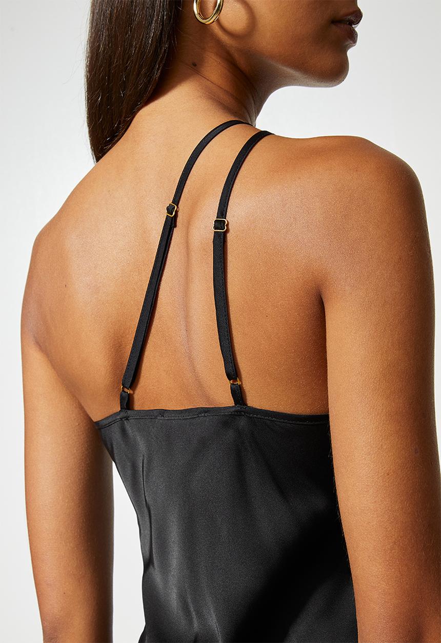VELVET - Asym satin slip dress - black 