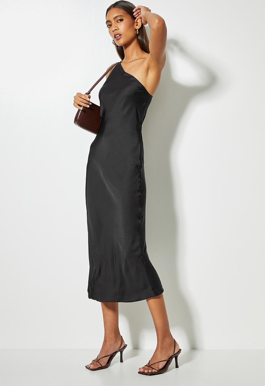 VELVET - Asym satin slip dress - black 