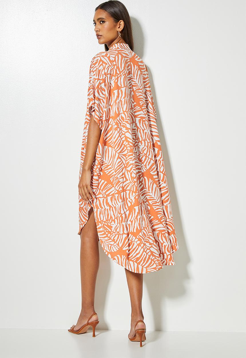 VELVET - Mandarin collar kaftan dress - leaf print