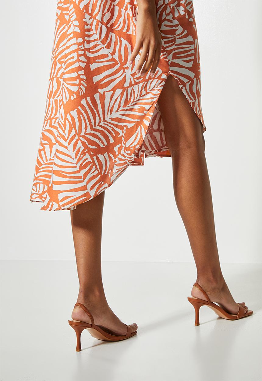 VELVET - Mandarin collar kaftan dress - leaf print