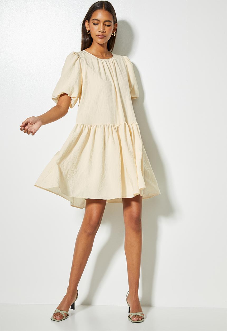 VELVET - Voluminous tiered mini dress - cream