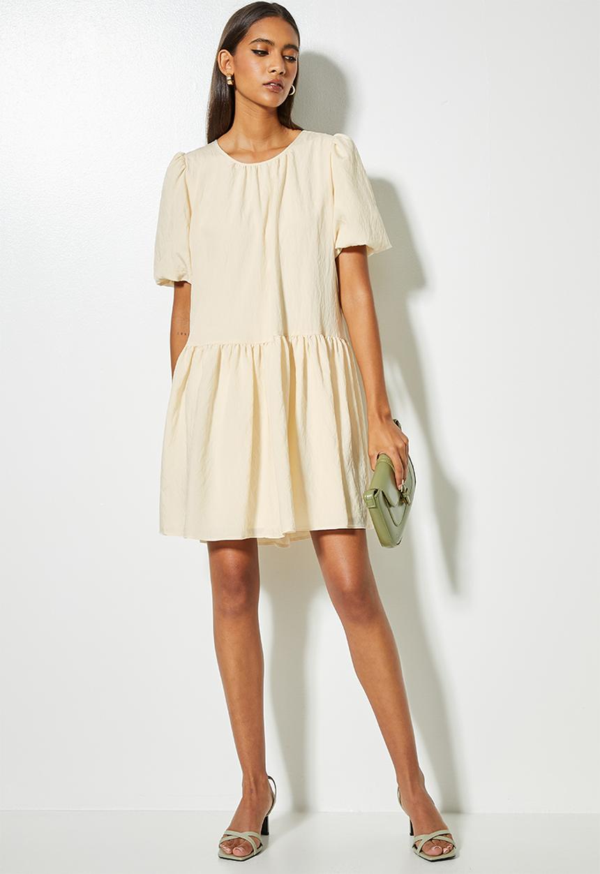 VELVET - Voluminous tiered mini dress - cream
