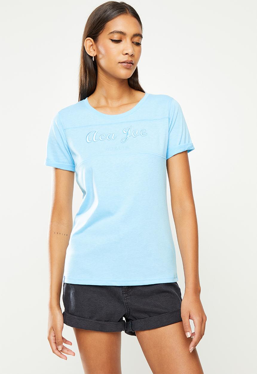 Aca Joe - Ladies aca joe cut & sew with 3d emb sj t-shirt - light blue