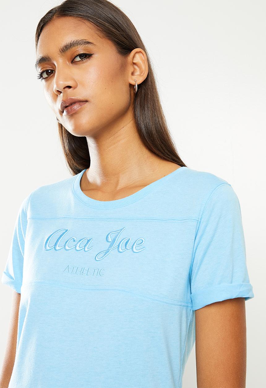 Aca Joe - Ladies aca joe cut & sew with 3d emb sj t-shirt - light blue