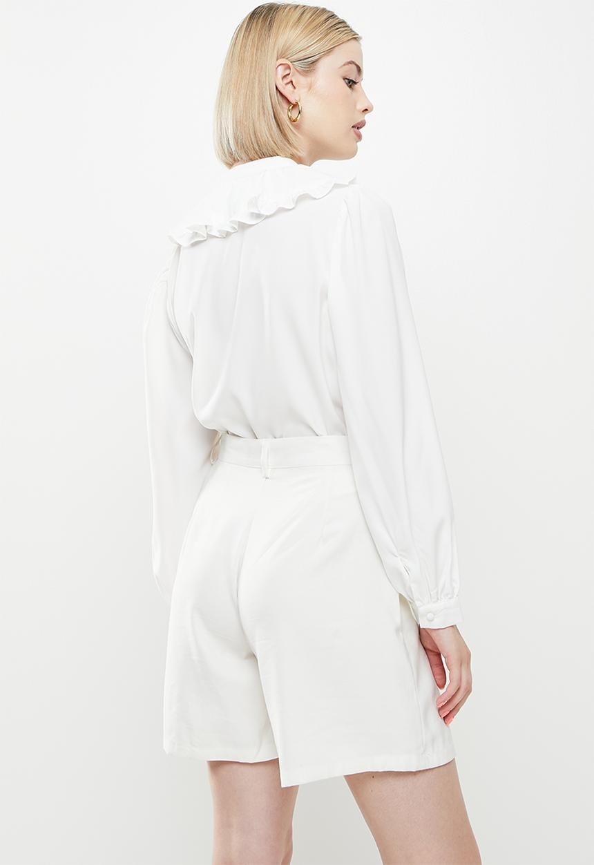 ONLY - Grace long sleeve collar shirt - white