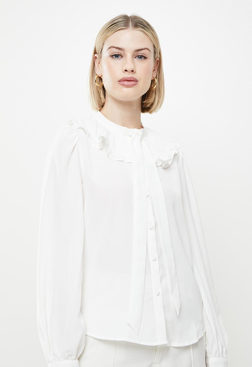 ONLY - Grace long sleeve collar shirt - white