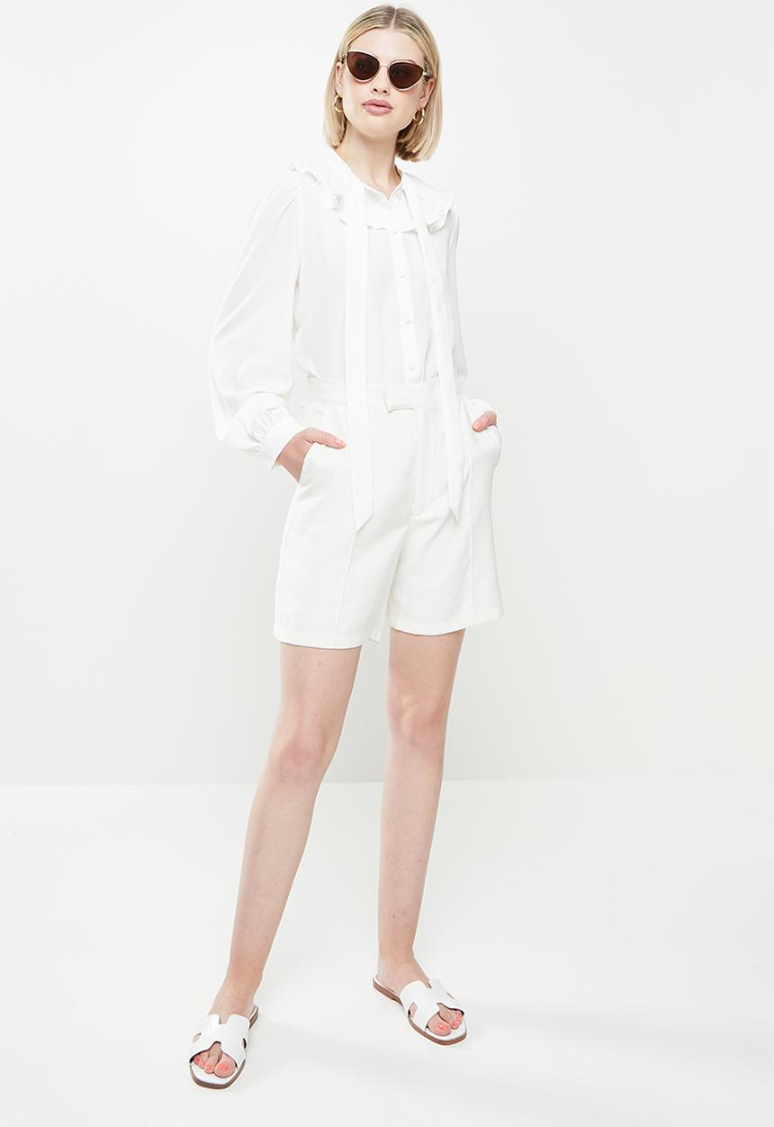 ONLY - Grace long sleeve collar shirt - white