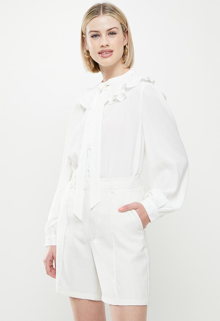 ONLY - Grace long sleeve collar shirt - white