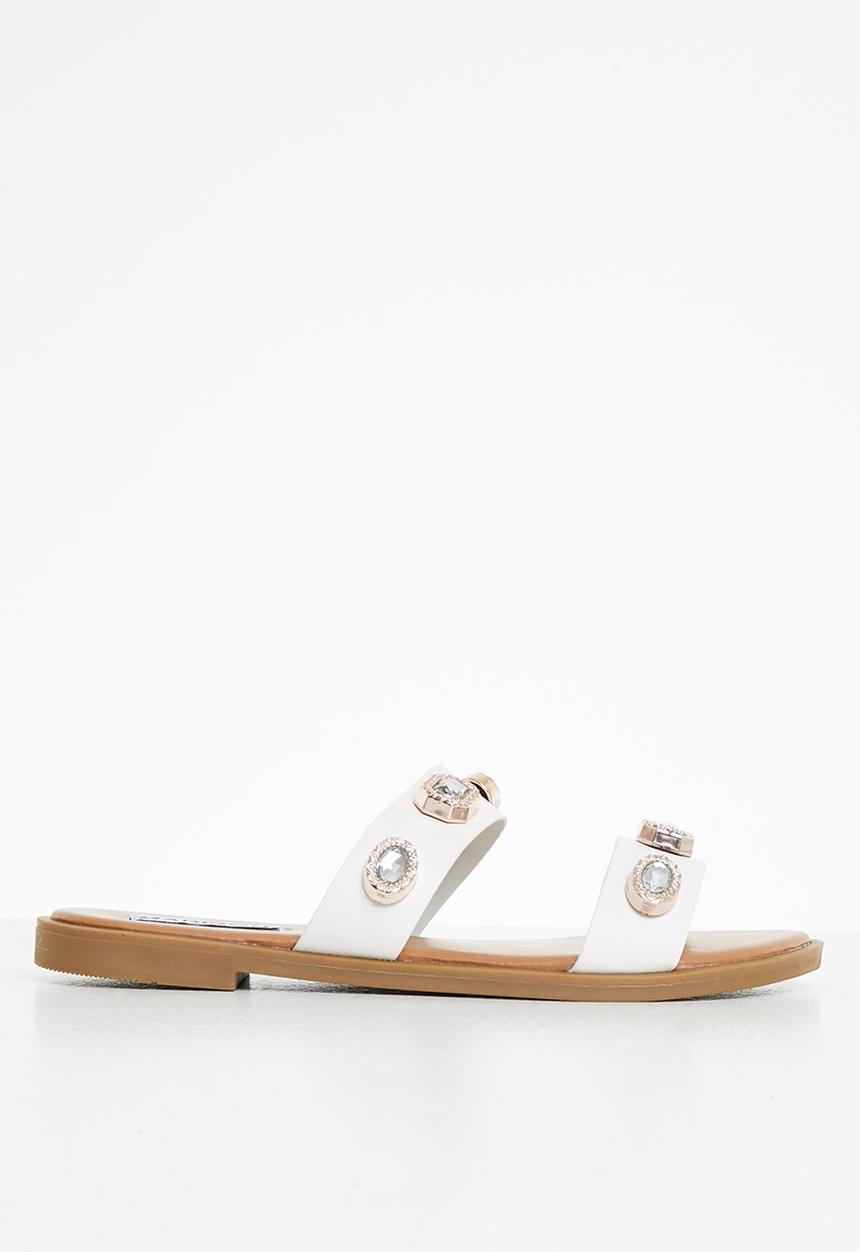 Madison® - Maggie double strap jewelled sandal - white