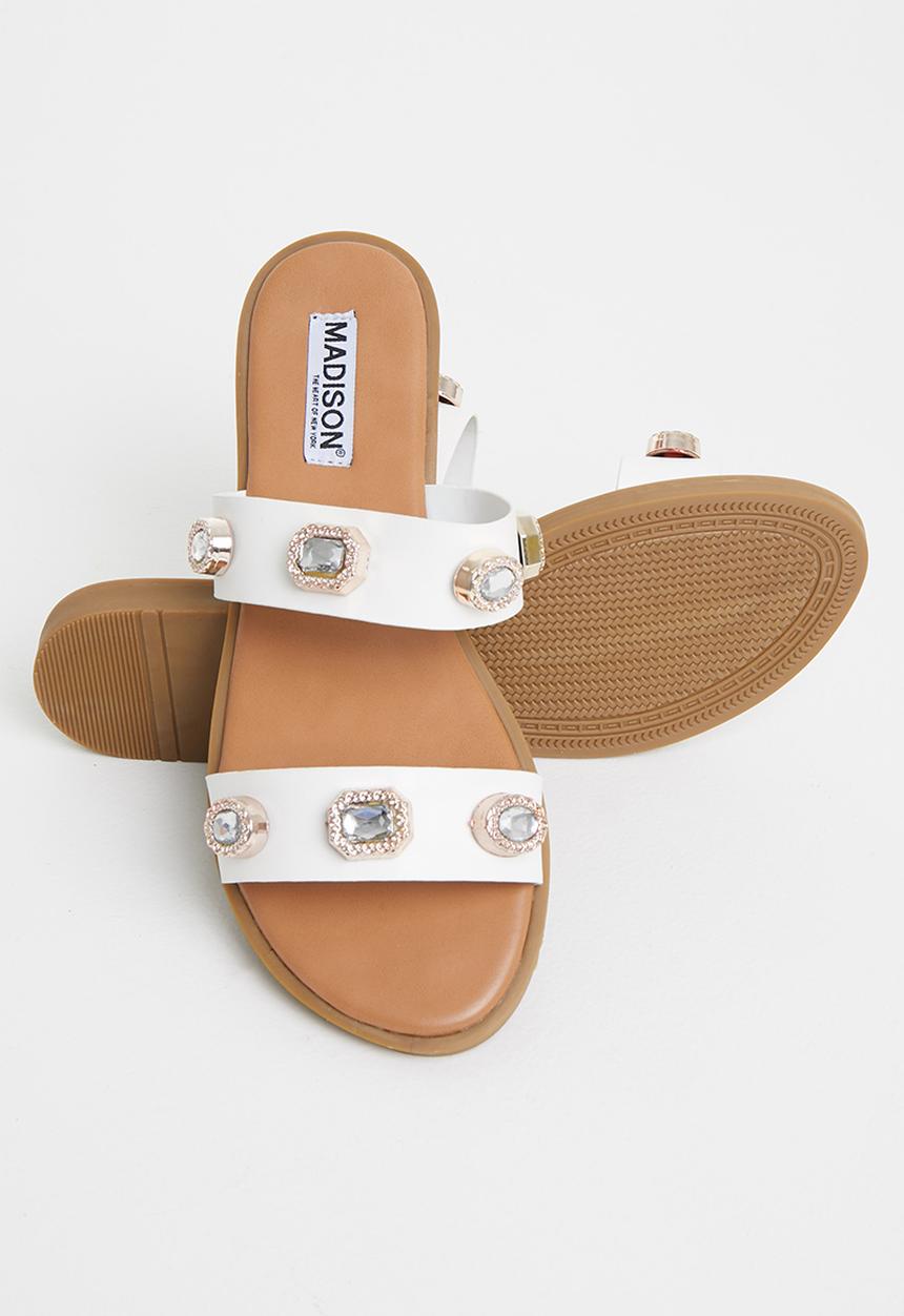 Madison® - Maggie double strap jewelled sandal - white