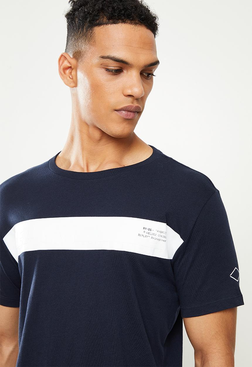 Replay - Printed line chest tee - navy