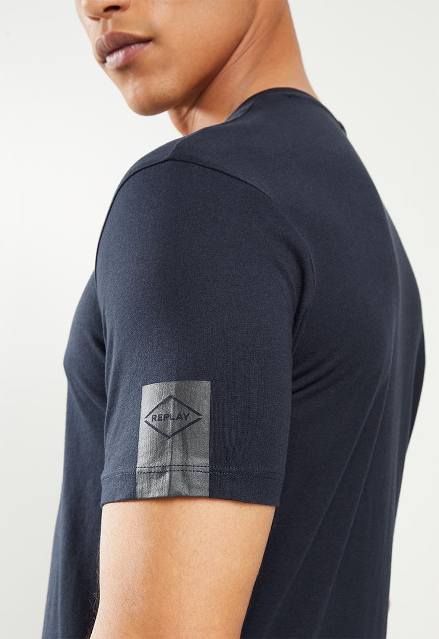 Replay - Left arm patch v-neck tee - navy