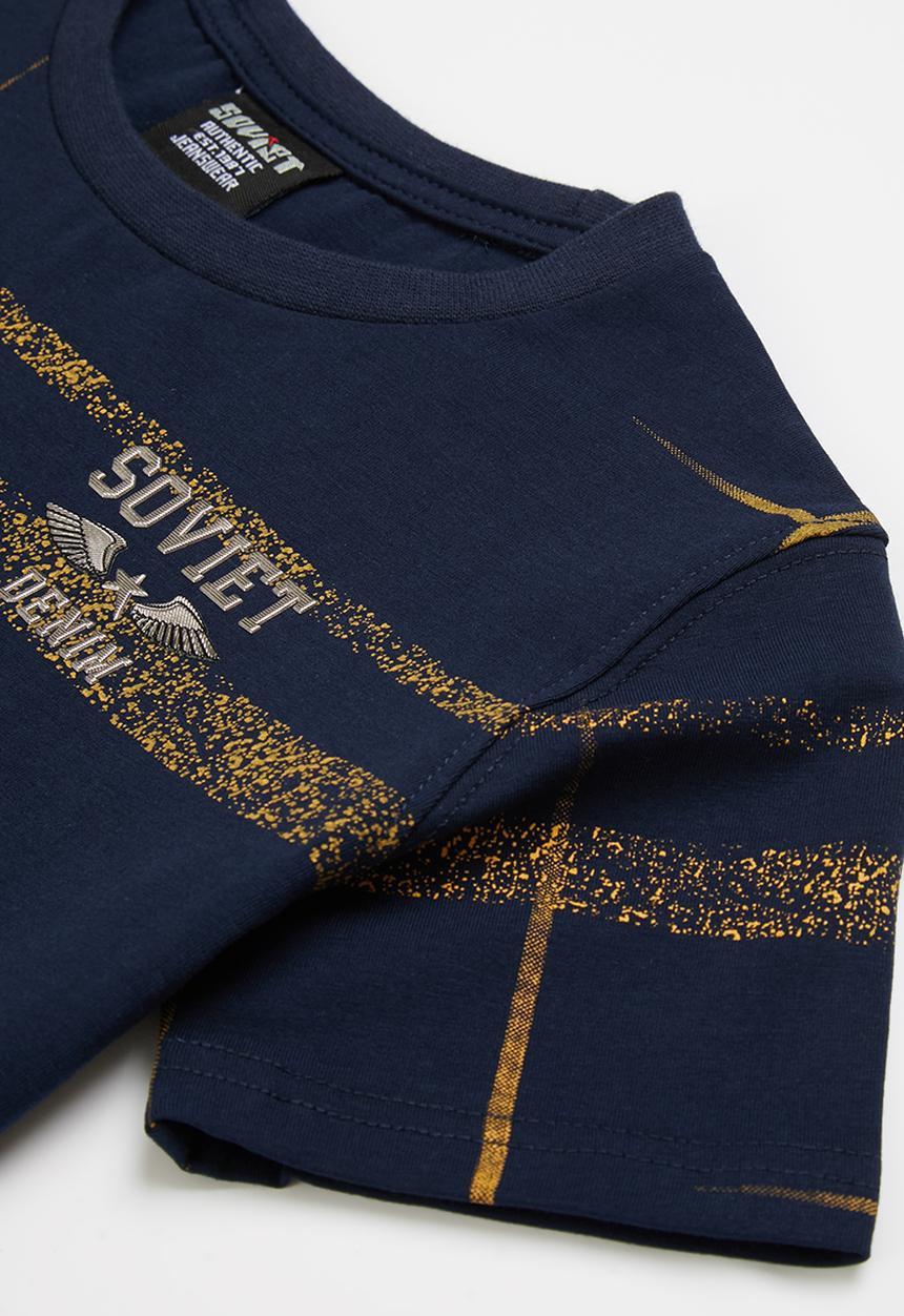 SOVIET - B fares fashion tee - navy & orange 