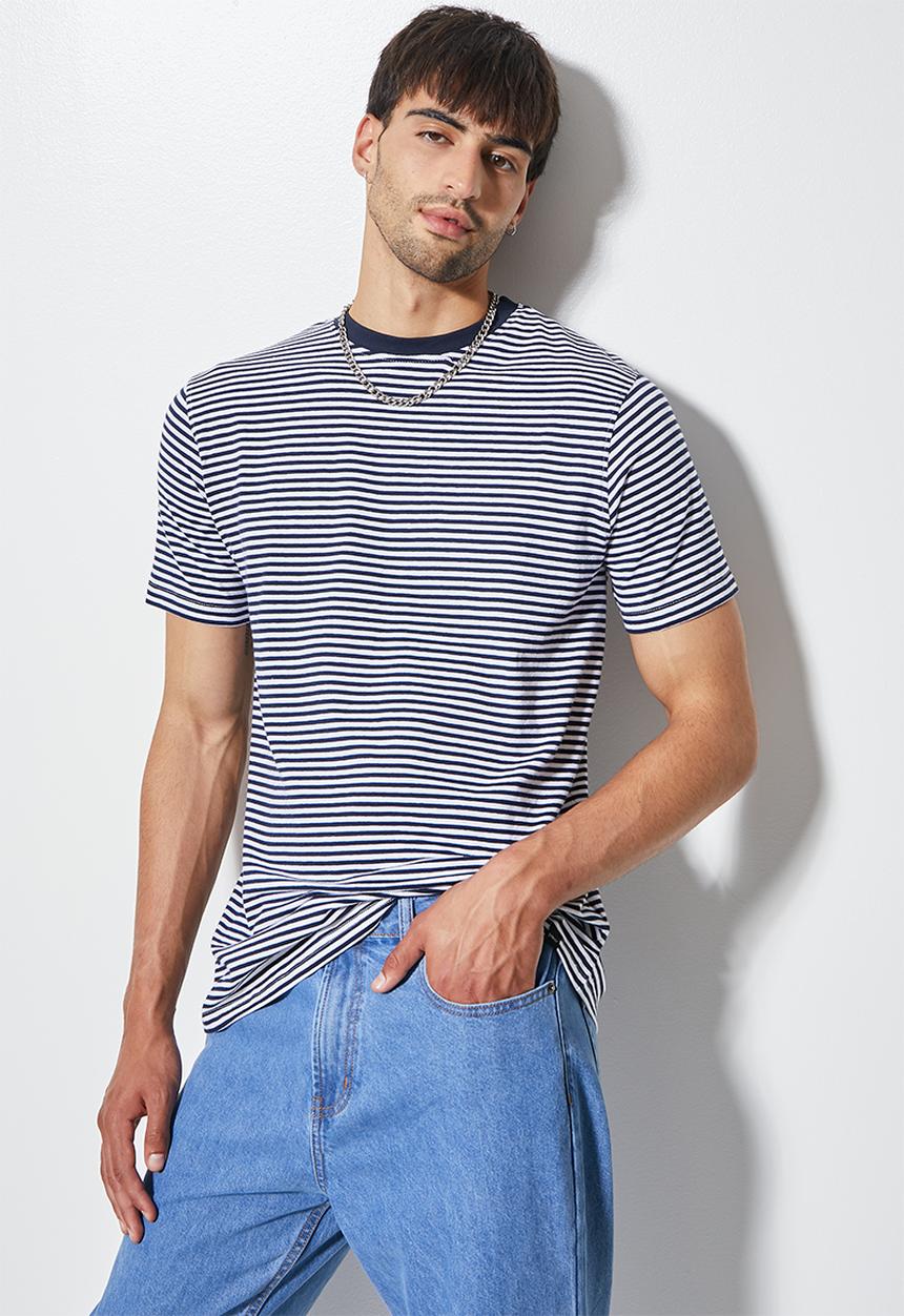 Superbalist - Nate short sleeve nautical stripe tee - navy & white 