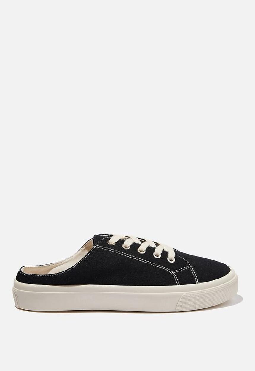 Cotton On - Asher lace up mule - black ecru canvas