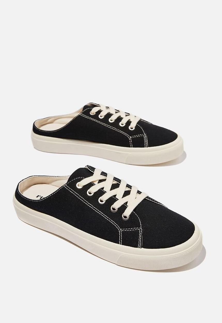 Cotton On - Asher lace up mule - black ecru canvas
