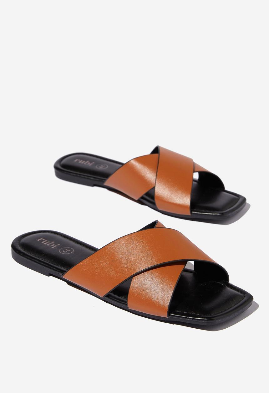 Cotton On - Everyday sophie xover slide - tan inked pu