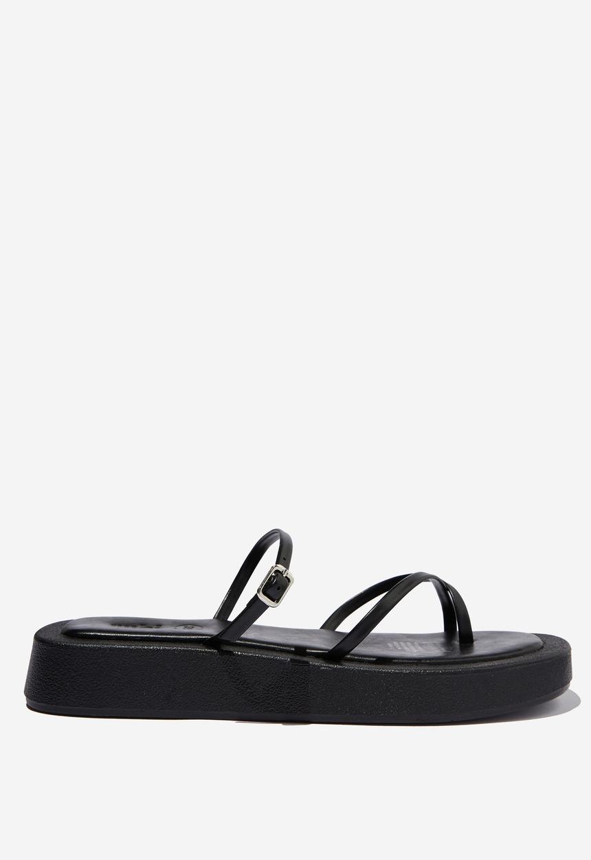 Cotton On - Sadie toe loop buckle slide - black pu