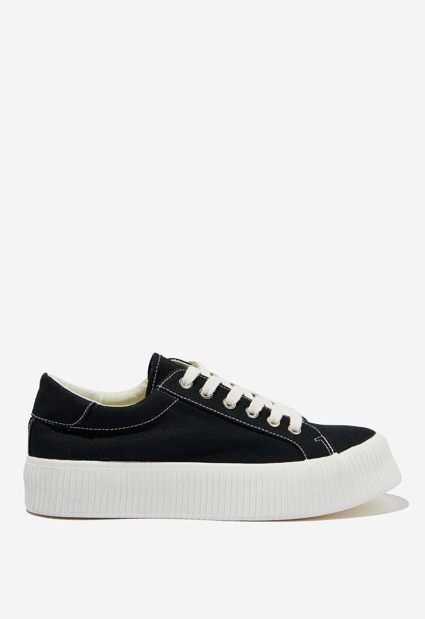 Cotton On - Whitney rib platform sneaker - black