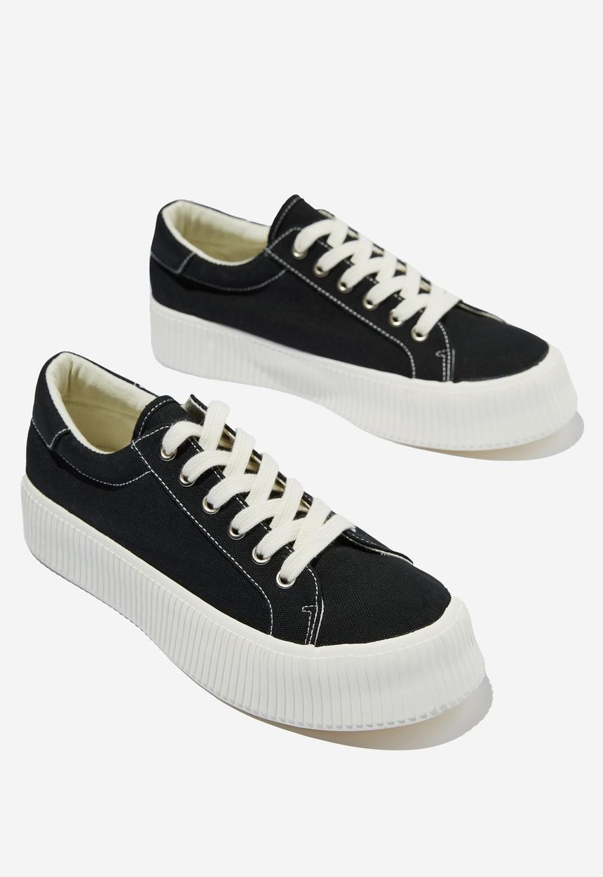 Cotton On - Whitney rib platform sneaker - black